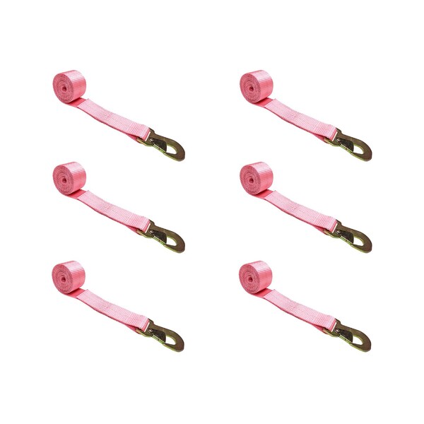 Tie 4 Safe 2" x 10' Wheel Lasso Lift Strap w/ Flat Snap Hook Tow Dolly Pink, 6PK TWS21-2510-M3-PK-C-6 - main